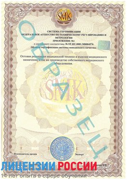 Образец сертификата соответствия (приложение) Южно-Сахалинск Сертификат ISO 13485