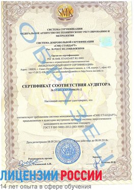 Образец сертификата соответствия аудитора №ST.RU.EXP.00006191-2 Южно-Сахалинск Сертификат ISO 50001