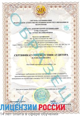Образец сертификата соответствия аудитора №ST.RU.EXP.00014299-1 Южно-Сахалинск Сертификат ISO 14001